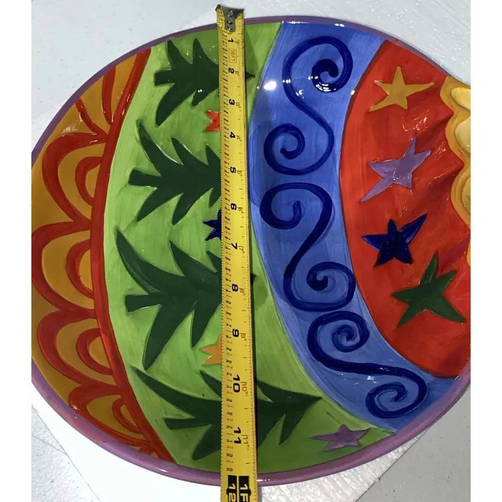 Large Christmas Ornament Holiday Party Tray Chip Dip Hand Painted Ceramic Server